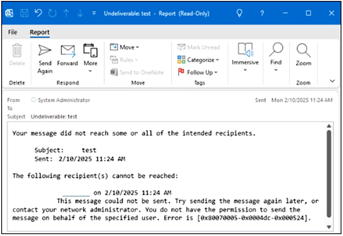 Classic Outlook non-delivery report error