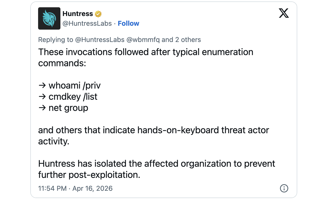 Huntress Labs tweet