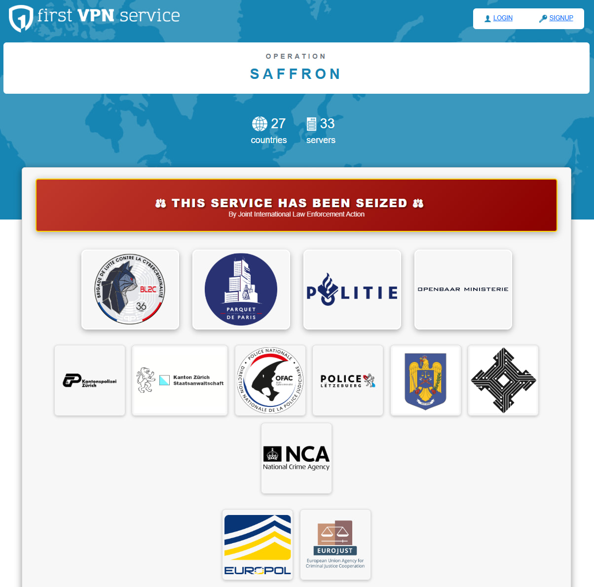 Seizure notice published on one of First VPN's website