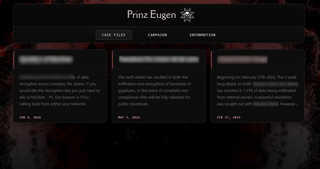 Currently listed victims on the Prinz Eugen site