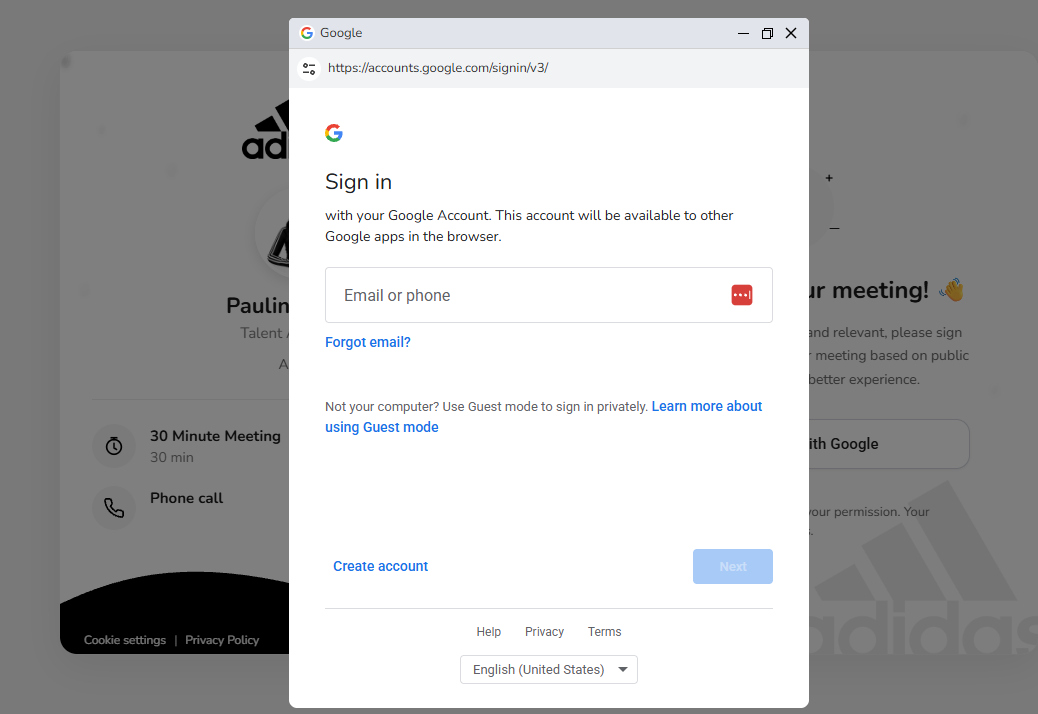 Fake Google authentication form