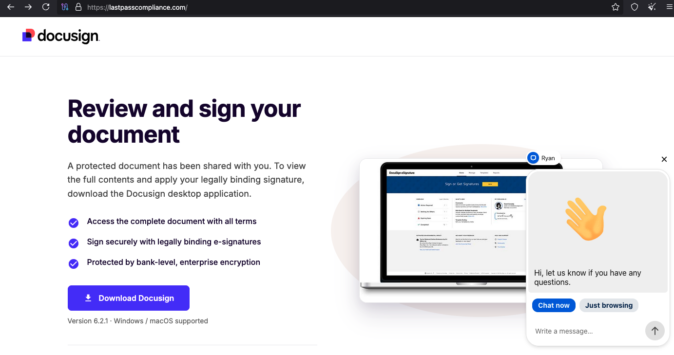 Fake DocuSign website