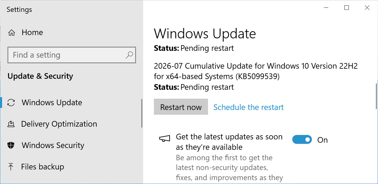Windows 10 KB5099539 update