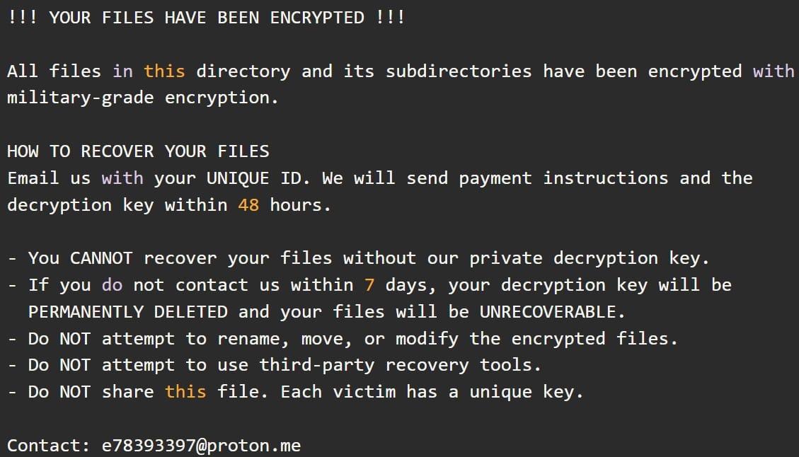 The EncForce ransom note
