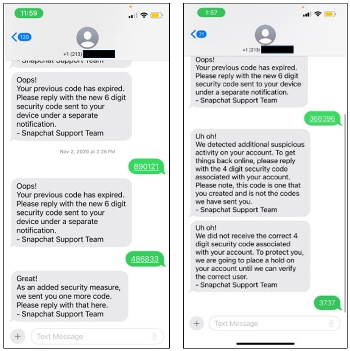 Svara phishing Snapchat access codes