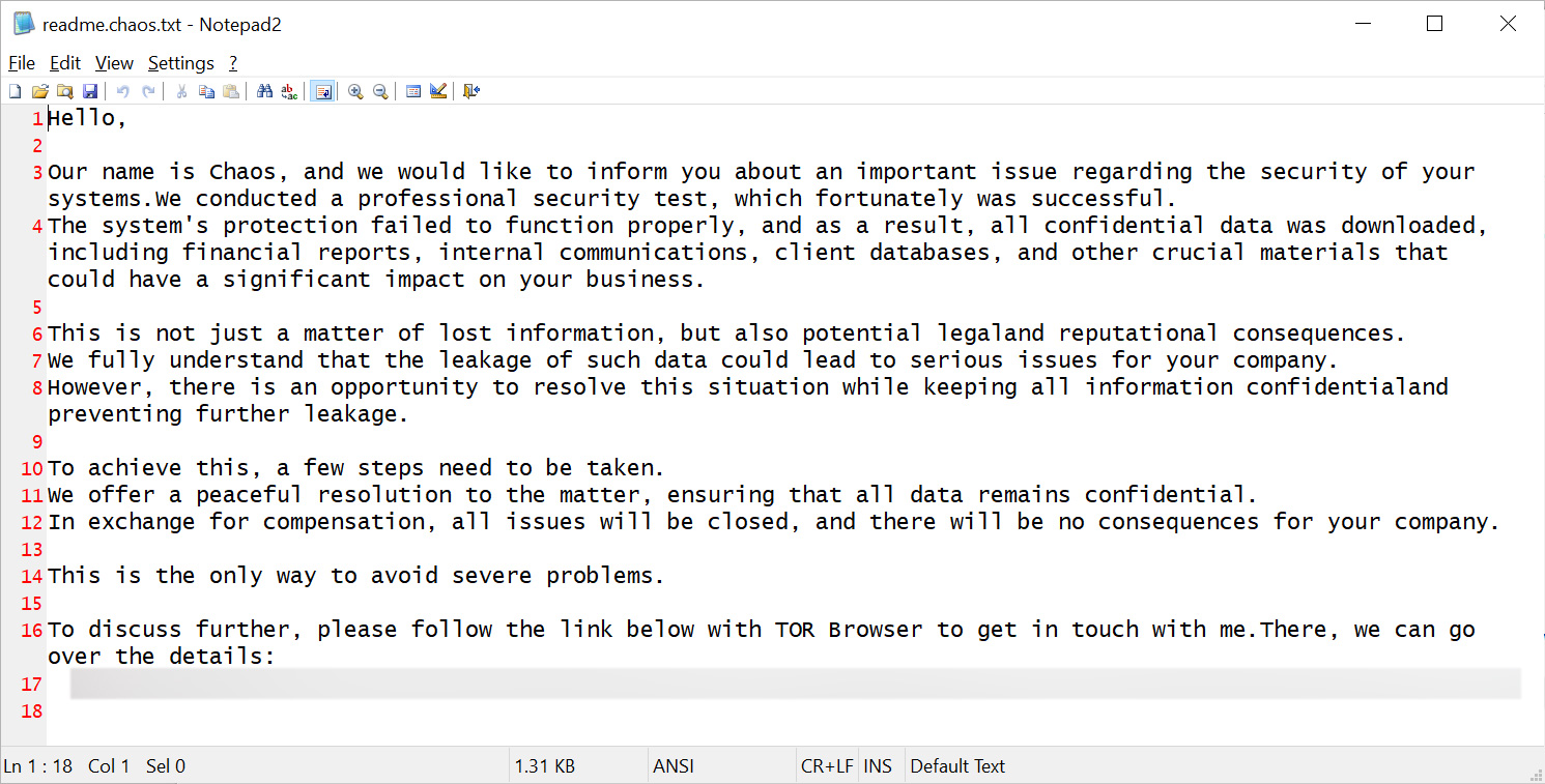 Example of Chaos Ransomware notes