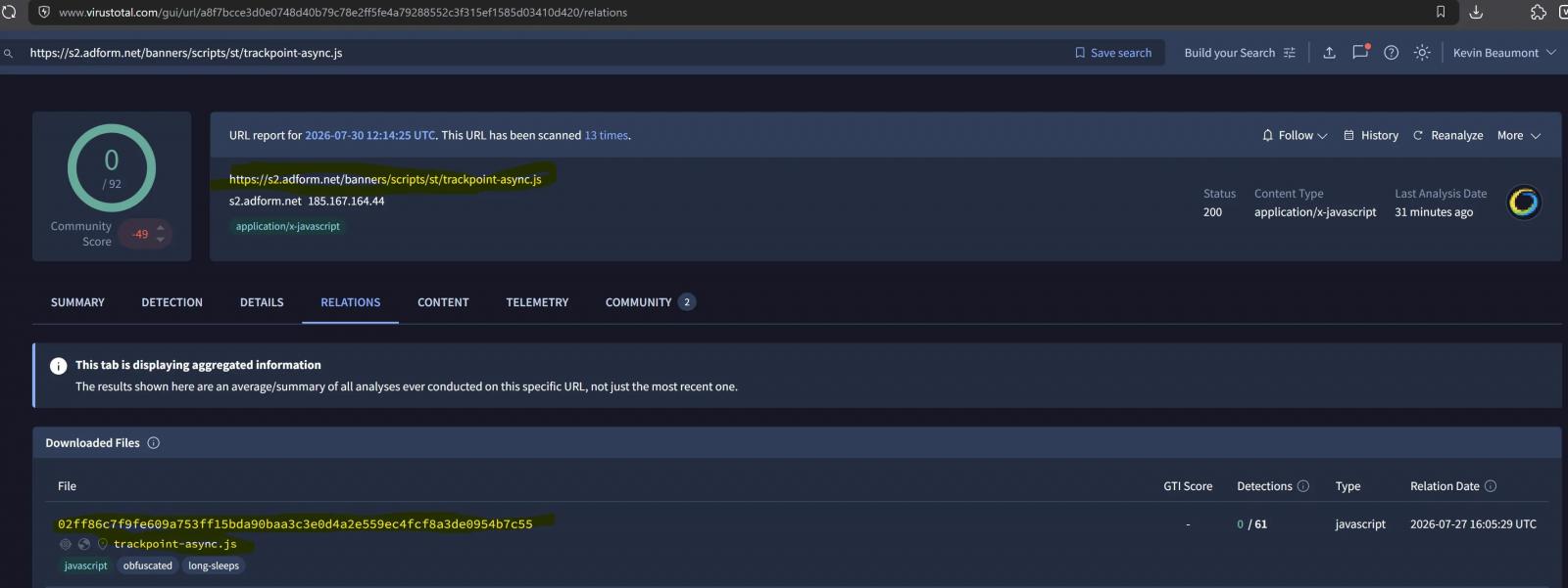 VirusTotal scan of the script comes clean