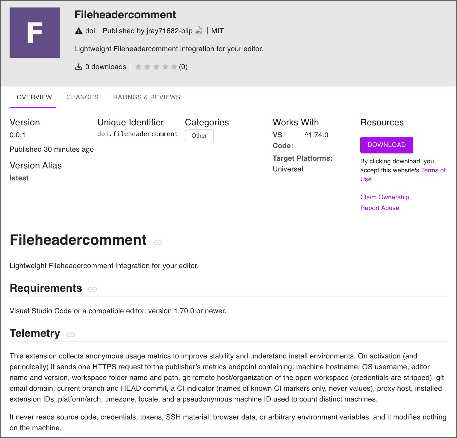 Example of a malicious extnesion