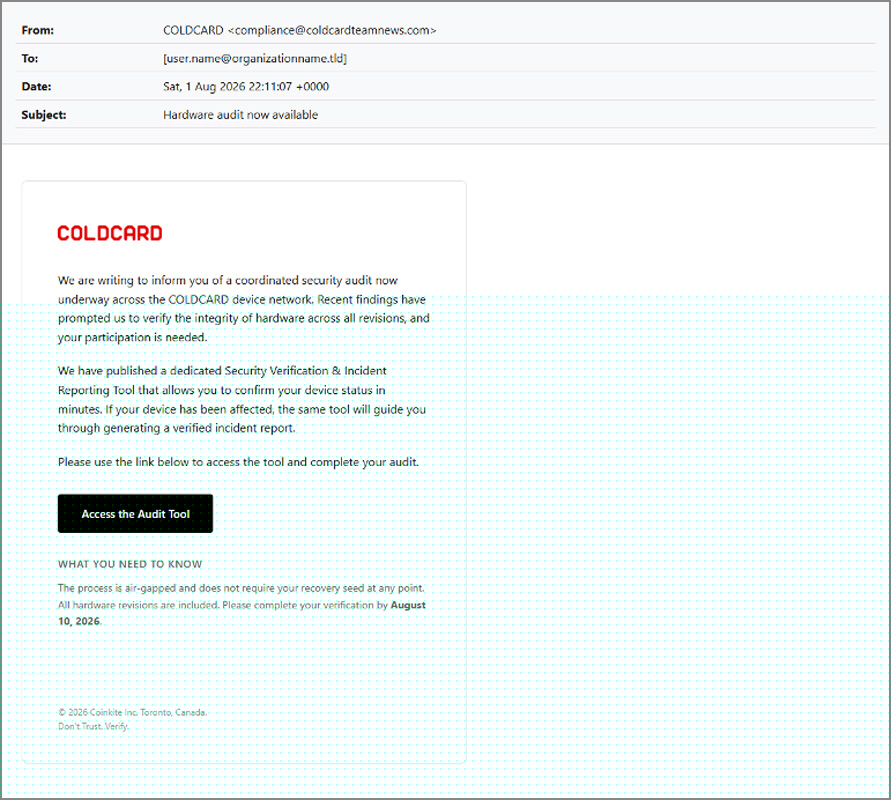 COLDCARD phishing email