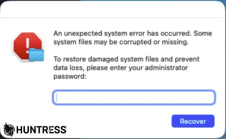 Fake dialog box prompting for admin password