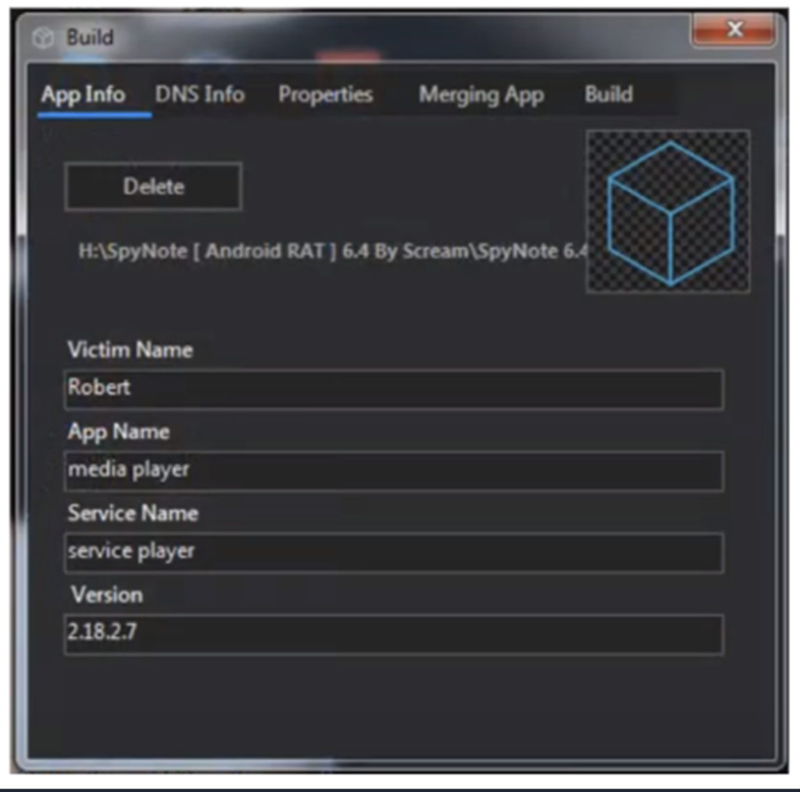 Builder creates victim-specific SpyNote APKs