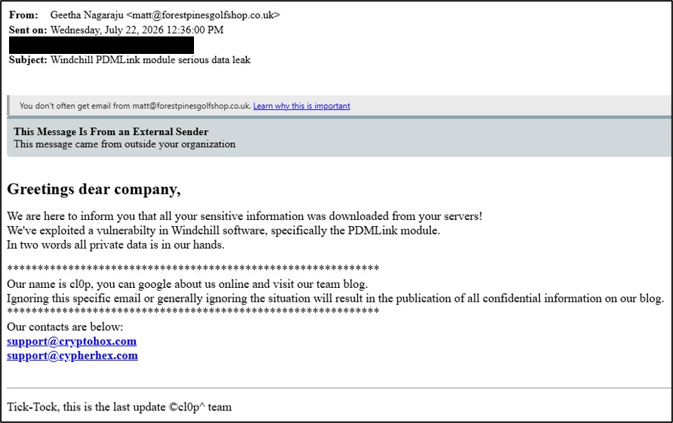 Clop extortion email