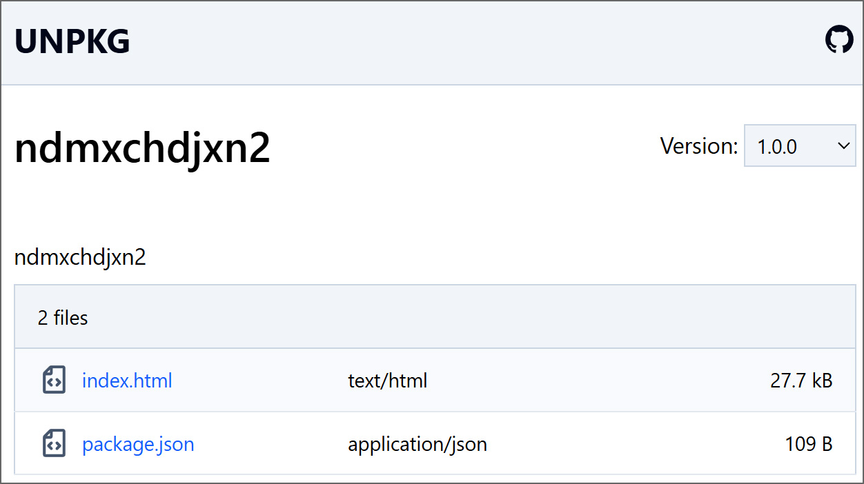 npm package containing an index.html and package.json file