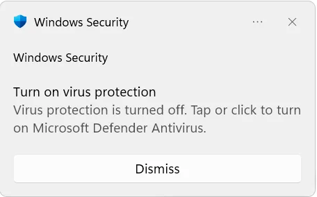 Defender Antivirus turned off alert