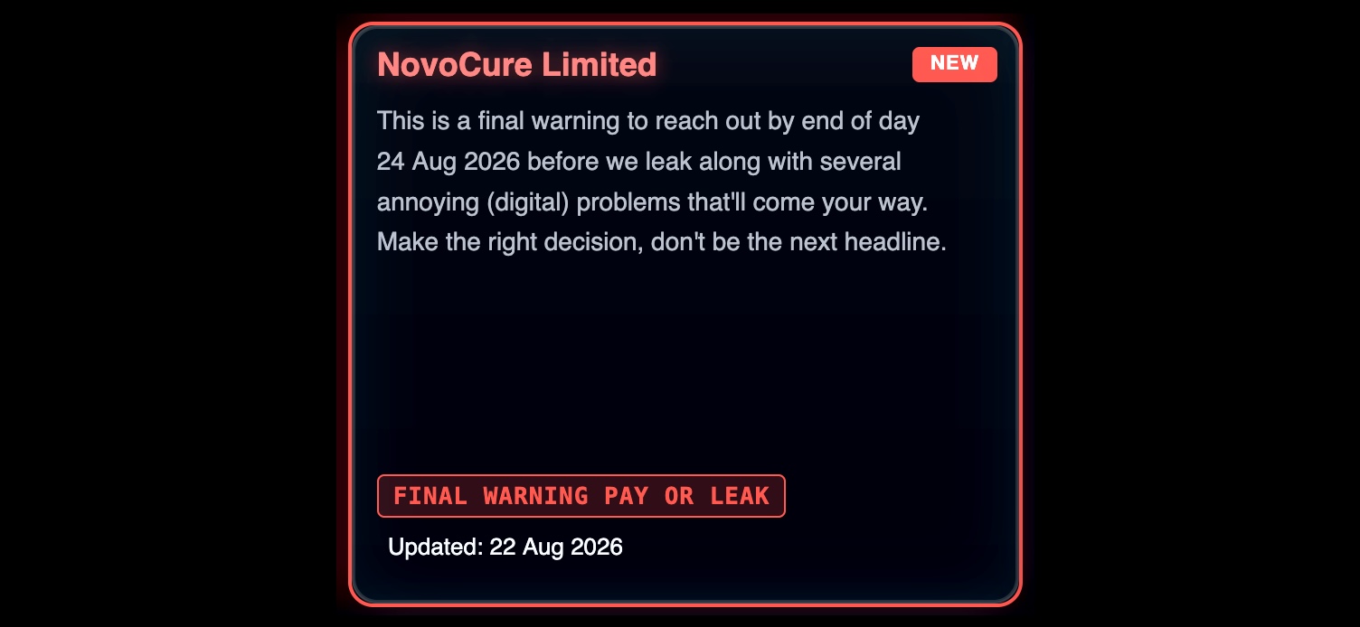 Novocure on ShinyHunters' leak site