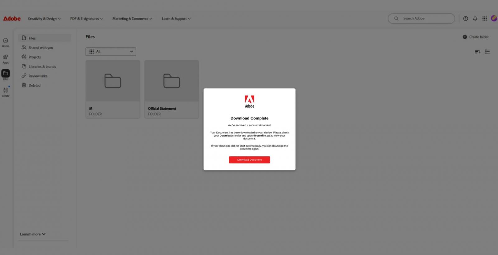 Fake Adobe download page