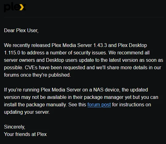 Plex email