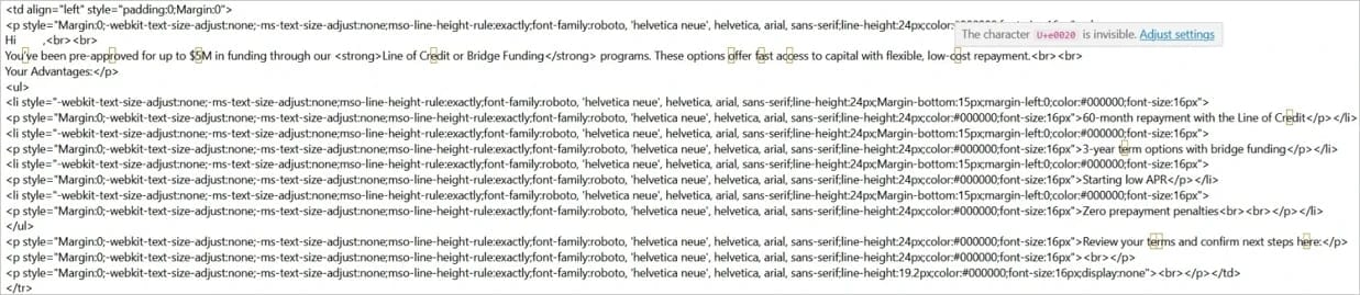 Unicode characters in the text