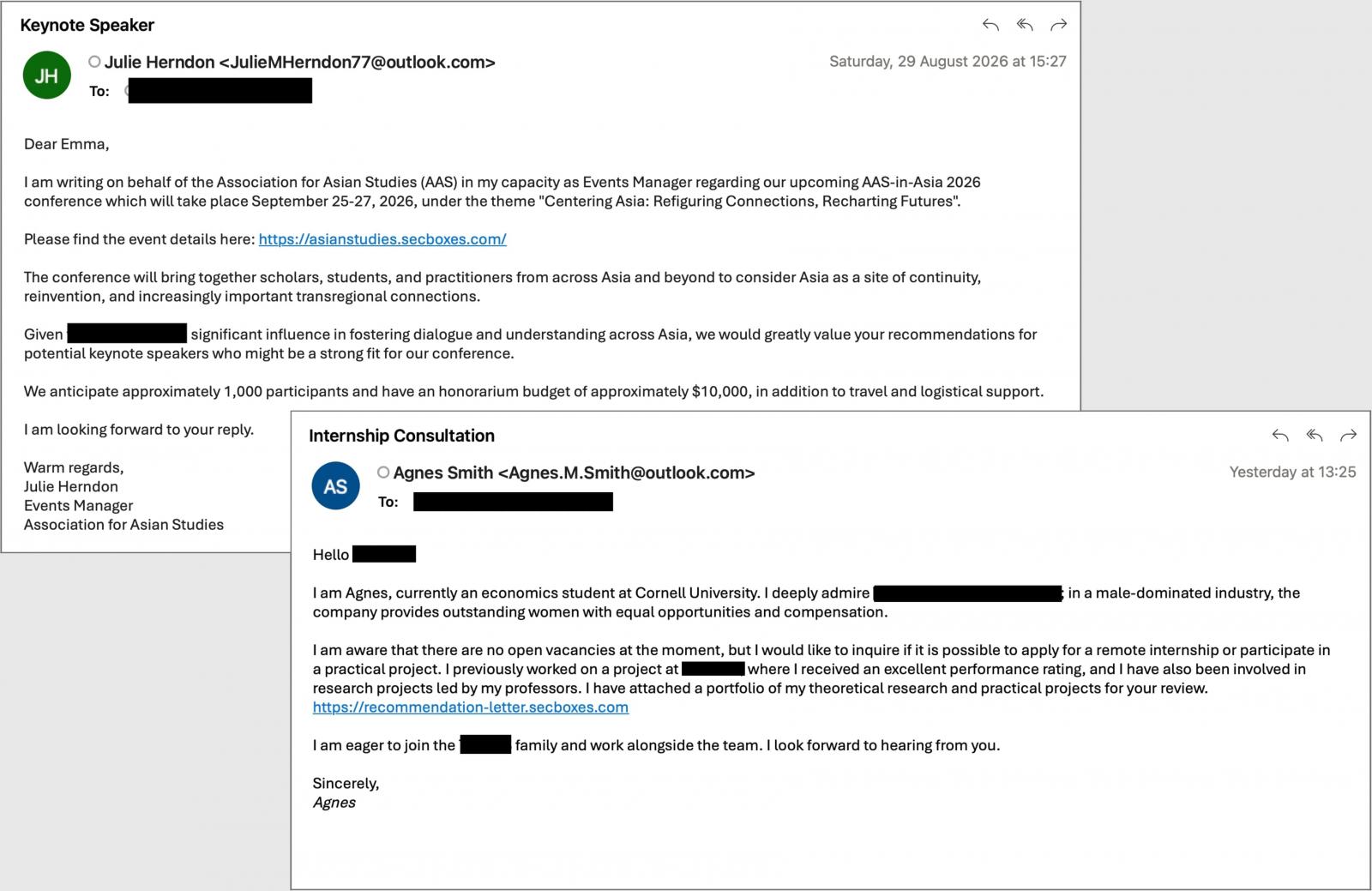 Phishing emails used in the attacks