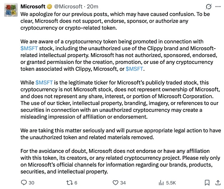 Microsoft apology post