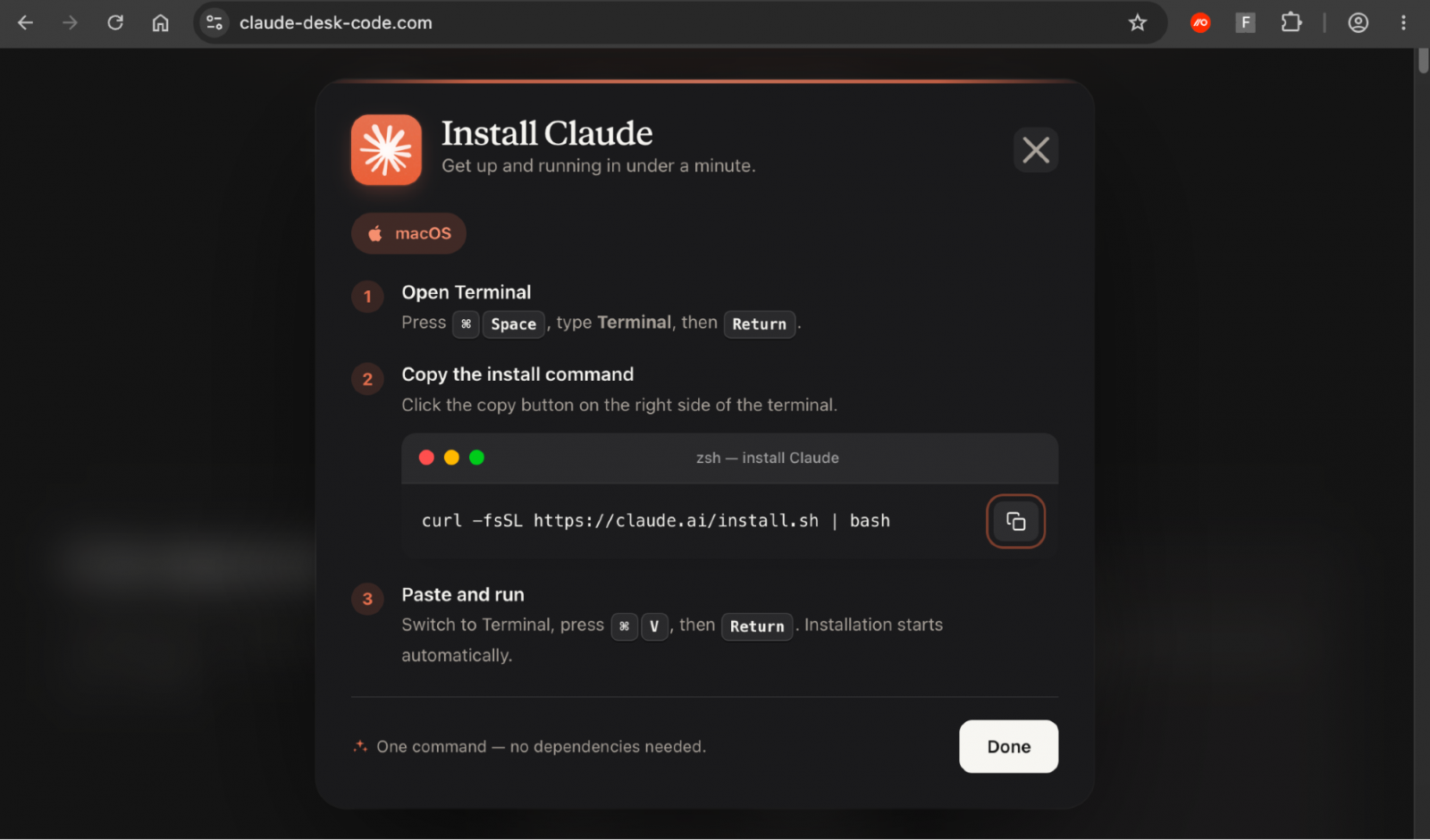 ClickFix prompt disguised as installation steps for Claude for macOS