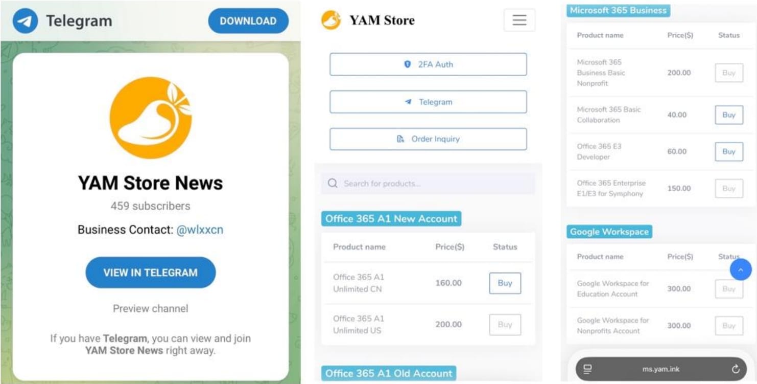 YAM Store account offerings