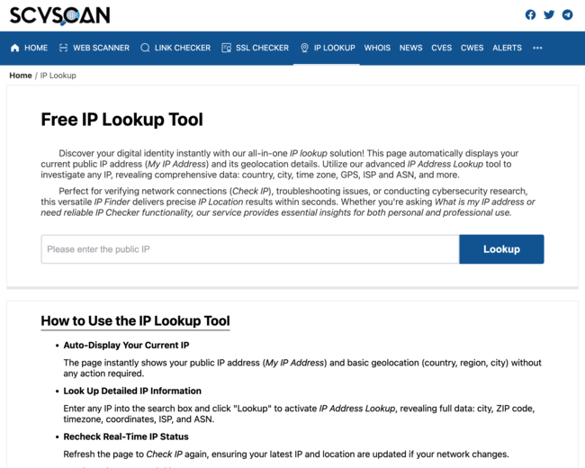 Ip lookup what is my ip address geolocation instantly scyscan