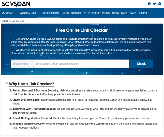 Free link checker url checker check if this link is safe scyscan
